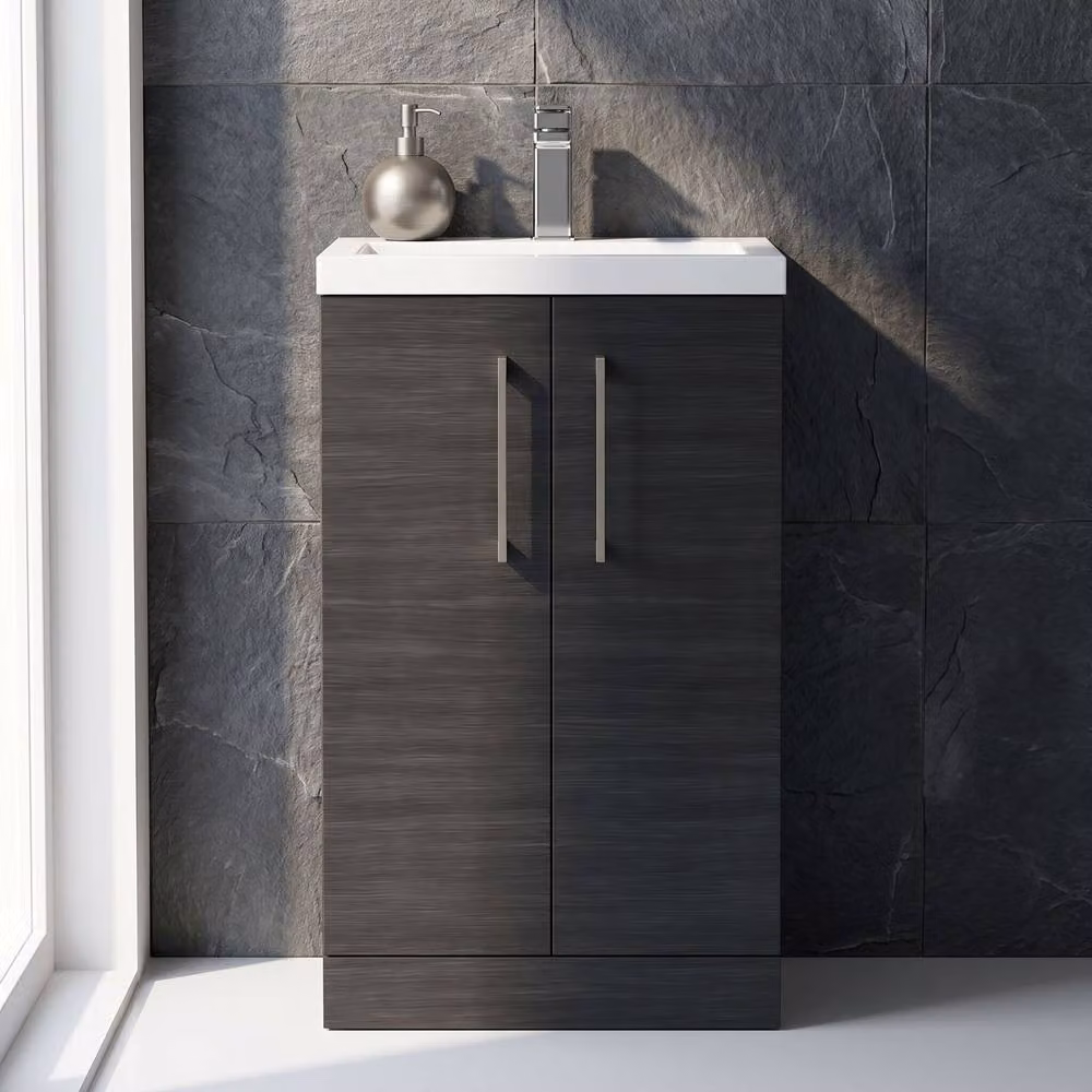 Balterley Modern Black Wood Freestanding Bathroom Vanity Unit with Soft Close Doors and LED Lighting – 5