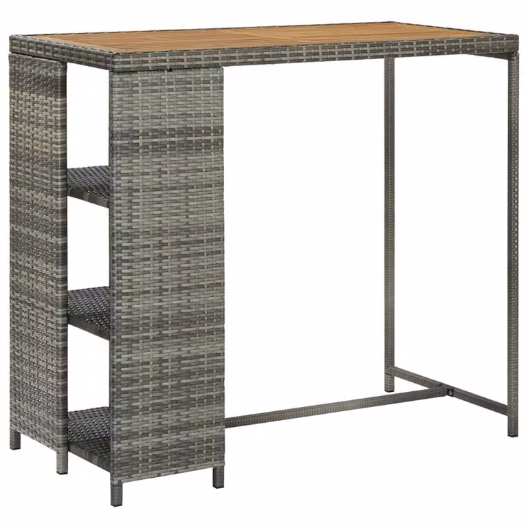 Berkfield Home Durable Grey Poly Rattan Bar Table with Storage Rack and Acacia Wood Top, W/D/H: 120 x 60 x 110 cm