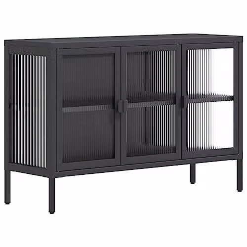 vidaXL Modern Black Sideboard with Glass and Metal, W/D/H: 105 x 35 x 70 cm