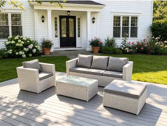 Fimous Modern Light Grey PE Rattan Garden Furniture Set with Armchairs and Oblong Coffee Table – 2