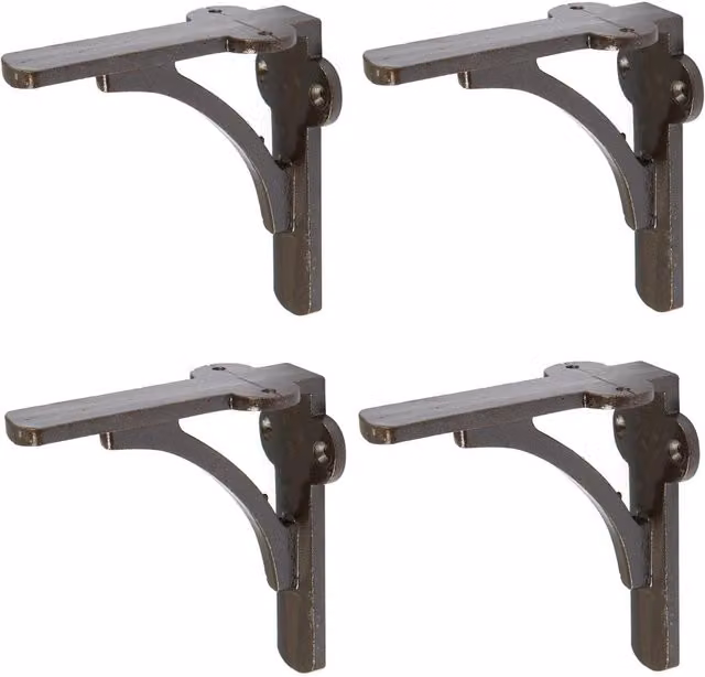 Hammer and Tongs Pack of 4 Curved Iron Shelf Brackets in Grey and Black, Diameter: 100 mm
