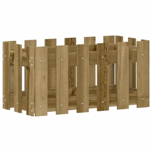 vidaXL Brown Impregnated Pine Wood Garden Planter with Fence Design W: 60 cm, D: 30 cm, H: 30 cm