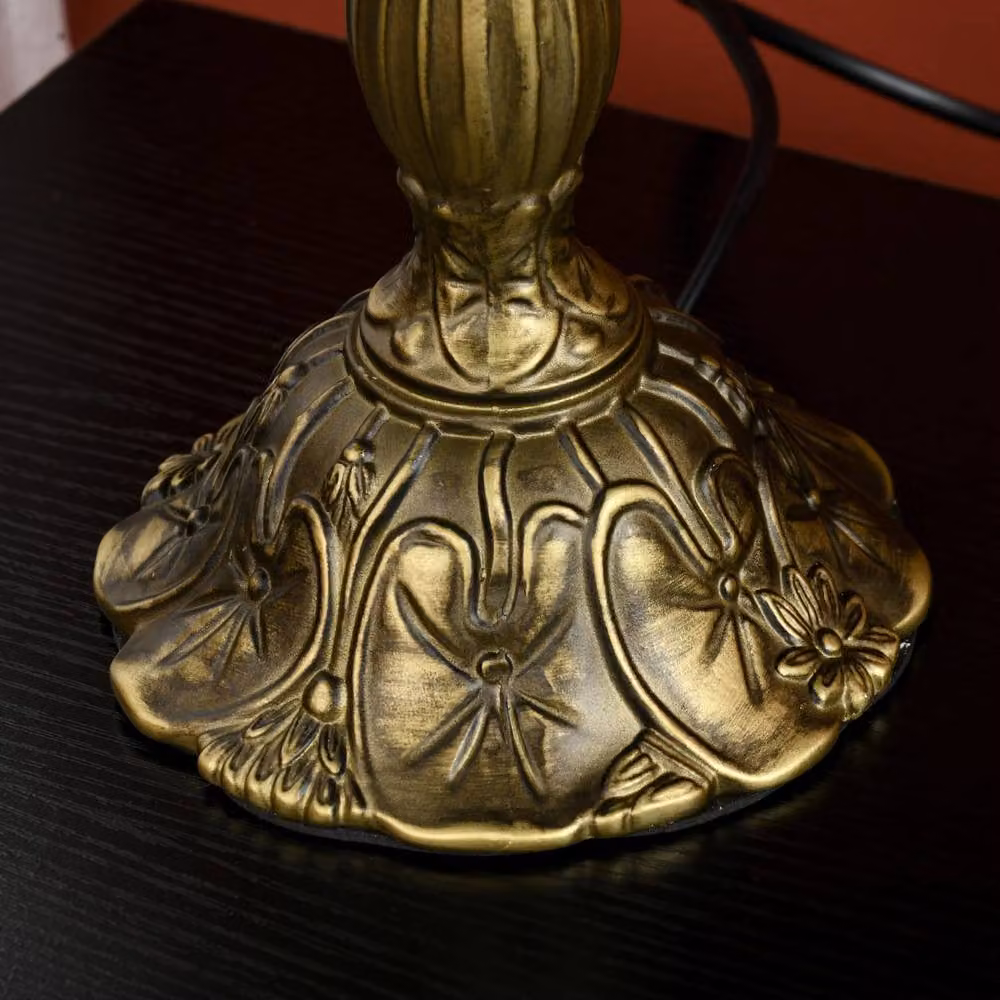 Wyld Haus Repatto Blue and White Handcrafted Stained Glass Table Lamp with Gold/Brass Metal Base, H 48 cm x W 30 cm x D 30 cm – 8