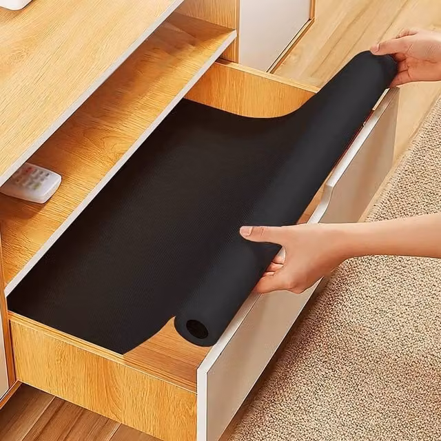 NESTLUNE Anti-Slip Rubber Grip Mat Roll for Shelves and Drawers, Black, W: 52 cm x L: 1000 cm – 1