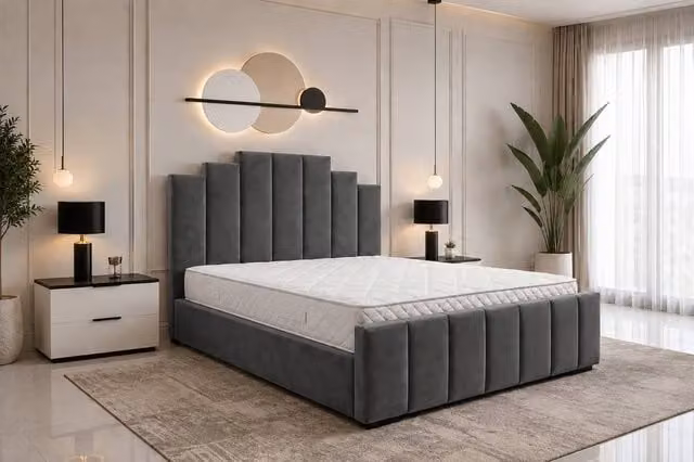 Soft Snooze Beds Art Deco Ottoman Divan Storage Bed in Grey Plush Velvet, W: 140 cm, L: 200 cm – 1