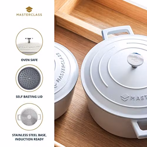 MasterClass Small Cast Aluminium Casserole Dish with Lid, 2.5 l, Cream – 2