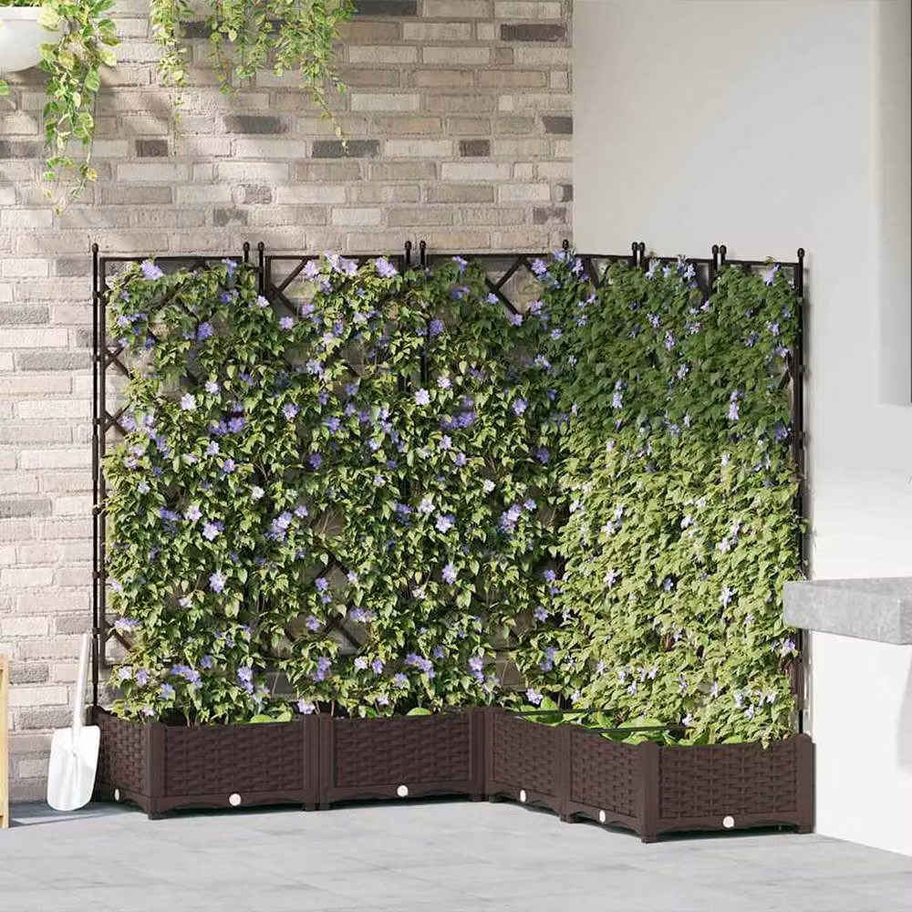 Berkfield Home Durable Garden Planter with Trellis, 5 Piece Set, Brown, W/D/H: 120 x 120 x 125.5 cm – 2