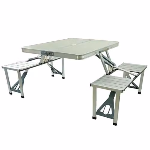 Gr8 Garden Aluminium Folding Camping Table and 4 Chairs Set in Silver