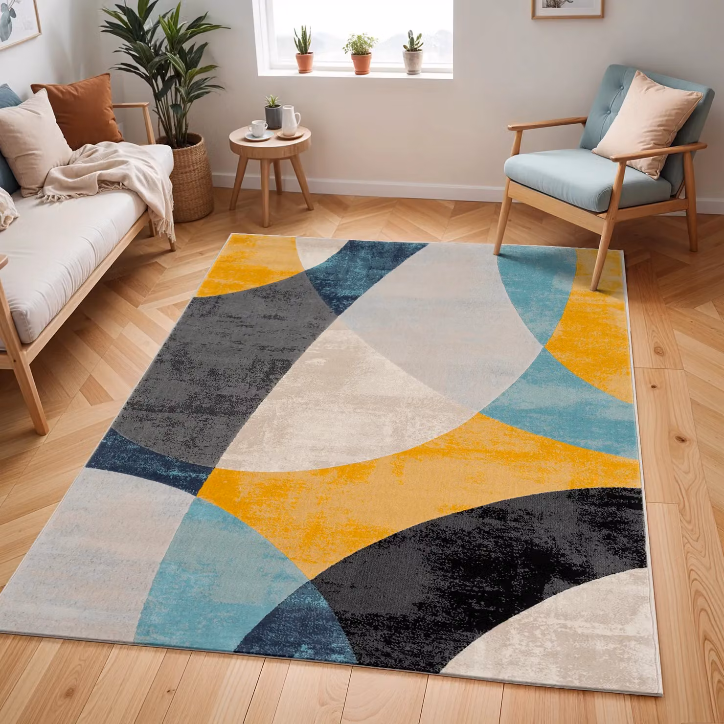 Livabliss Modern Abstract Rug in Yellow, Grey and Blue, W: 160 cm, L: 220 cm – 6