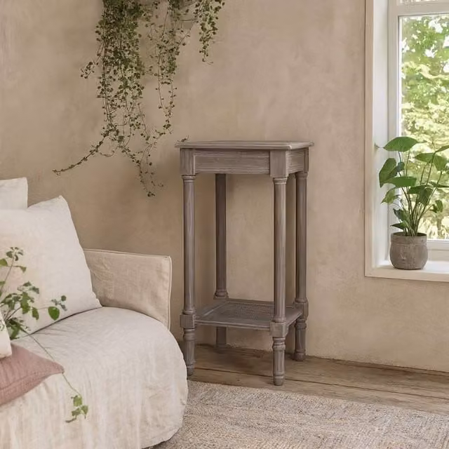 Wyld Haus Laurelbrook Rattan Small Side Table in Grey, W/D/H: 36.0 x 36.0 x 72.0 cm