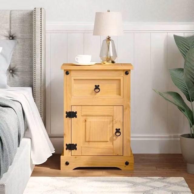 Berkfield Home Corona Range Mexican Pine Bedside Cabinet in Light Tan, W/D/H: 53 x 39 x 66 cm
