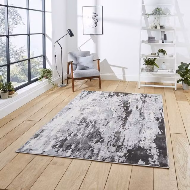 Terrys Modern Abstract Machine Woven Rectangular Rug in Grey