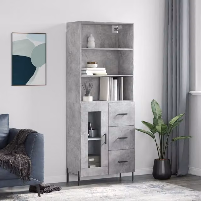 Berkfield Home Industrial Highboard in Concrete Grey, W/D/H: 69.5 x 34 x 180 cm – 1