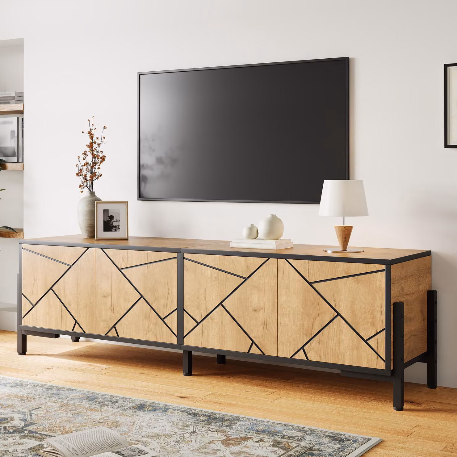 Aosom UK Geometric Wood TV Stand in Rustic Brown with Bold Geometric Doors and Adjustable Shelves, W/D/H: 153 x 40 x 50 cm – 5
