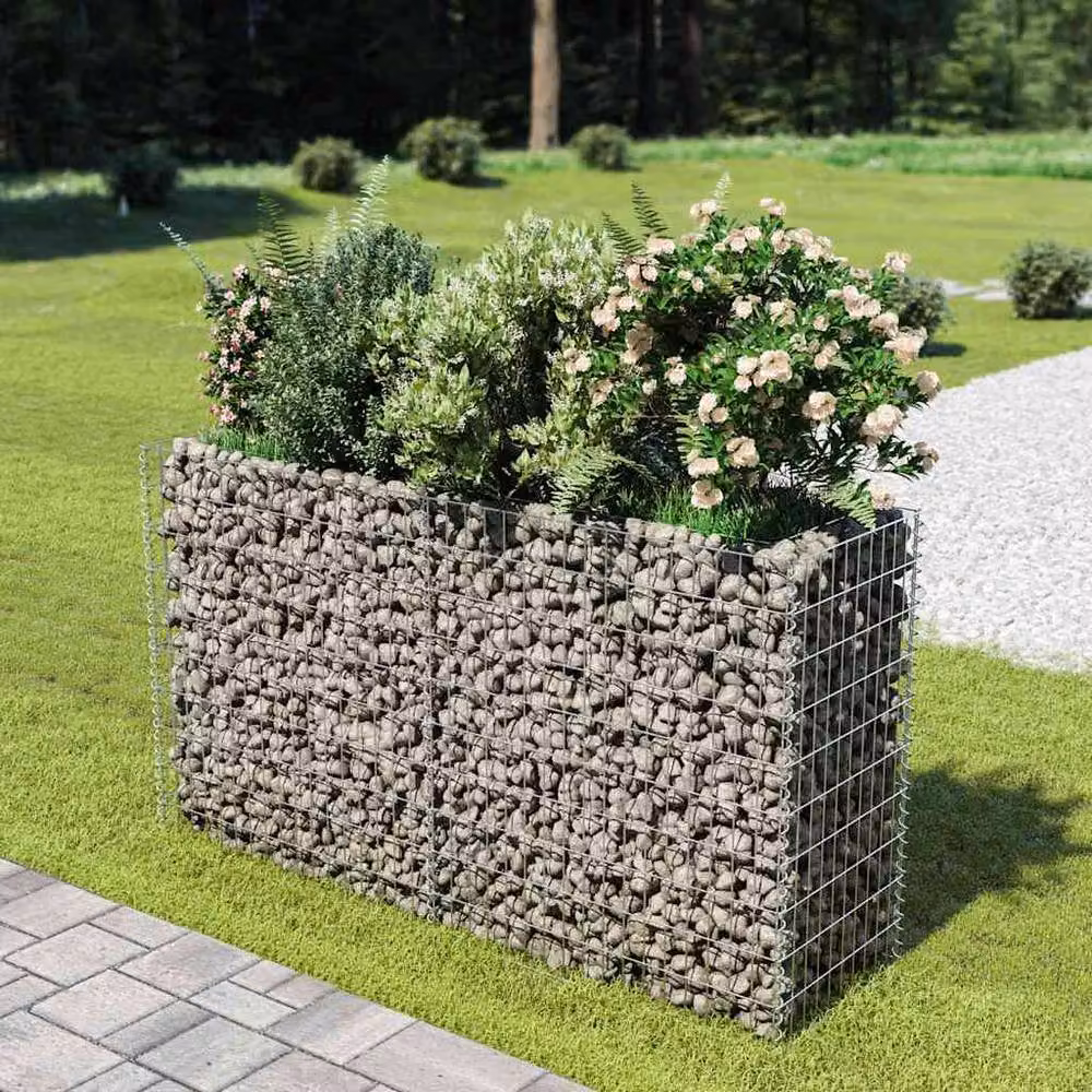 Berkfield Home Silver Galvanised Steel Stone Gabion Raised Bed, W: 180 cm, D: 50 cm, H: 100 cm – 2
