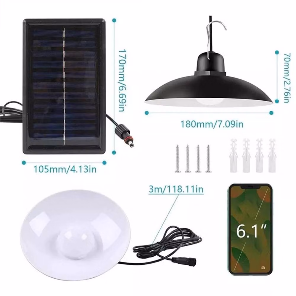 Nordara 2-Head LED Solar Powered Pendant Hanging Light in Black with Remote Control and Timer – 2