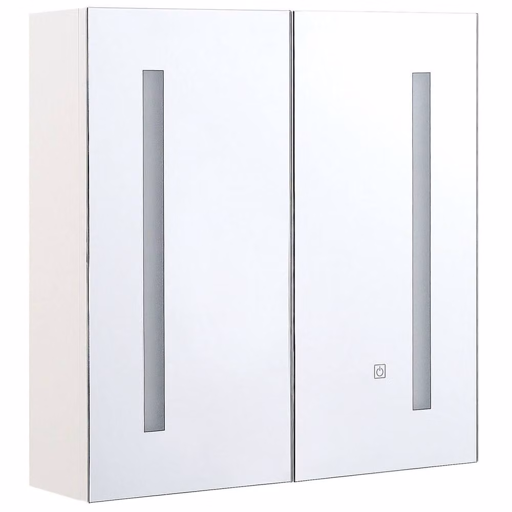 Wyld and Coco Modern Bathroom Mirror Cabinet in Silver and White with LED Lighting and Sensor Switch, W/H: 60 x 60 cm – 2