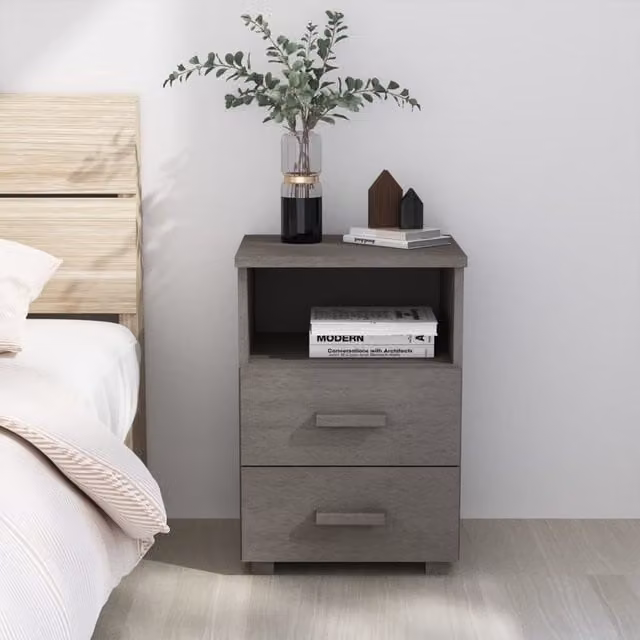 Berkfield Home HAMAR Bedside Cabinet in Light Grey Solid Pine Wood, W/D/H: 40 x 35 x 62 cm