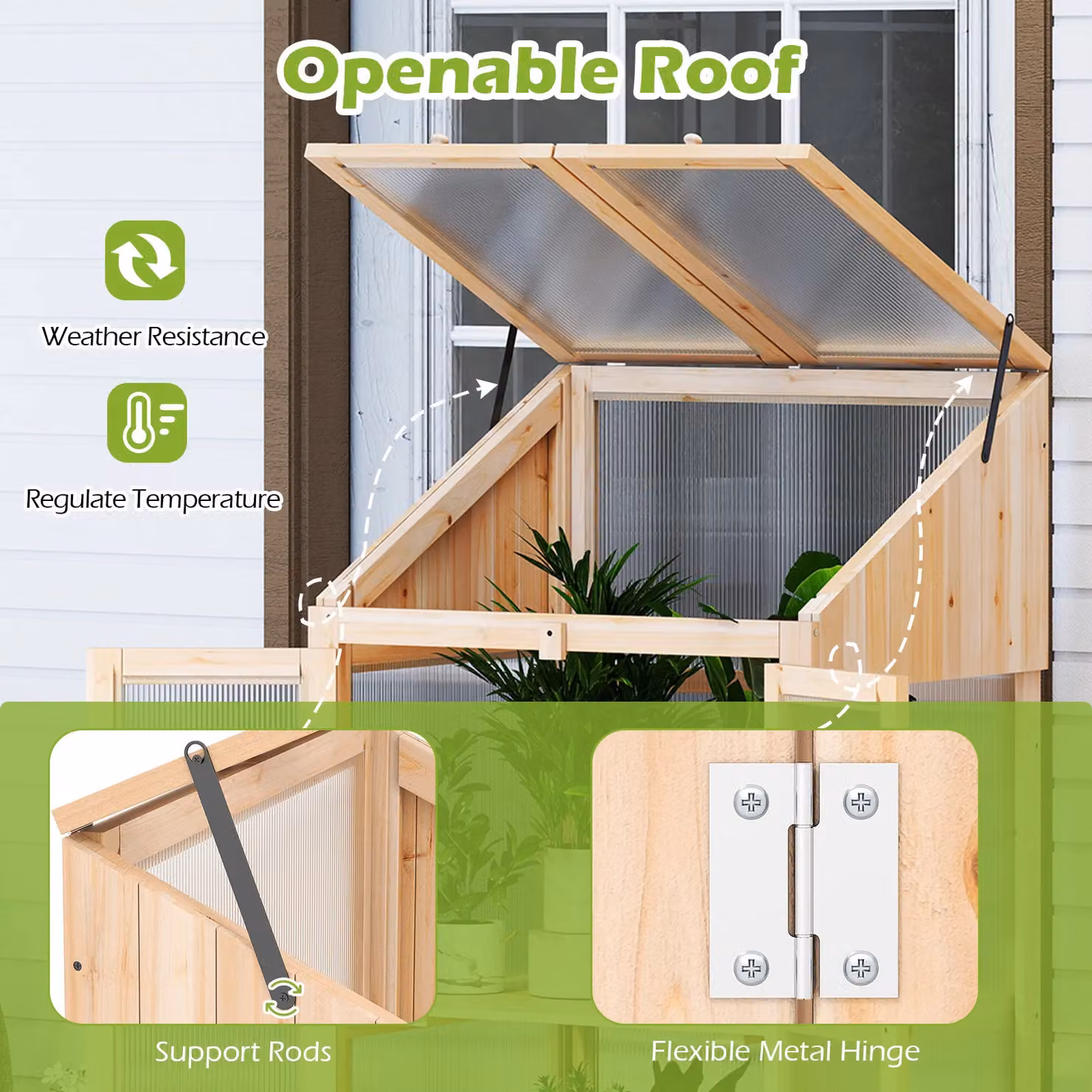 Costway Wooden Portable Cold Frame Greenhouse and Raised Flower Planter in Natural Brown – 4