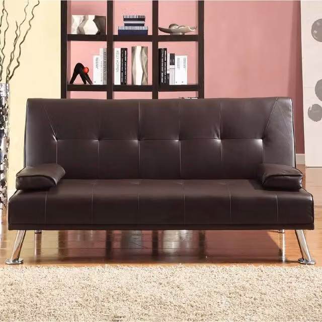 Comfy Living Brown Faux Leather Click Clack Sofa Bed