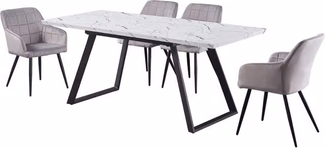 Life Interiors Camden Toga LUX Extendable Dining Set with Rectangular Table and 4 Grey Velvet Chairs