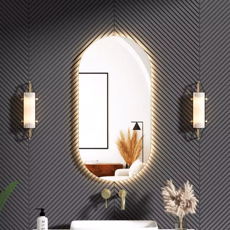 Royal Bathrooms Luton Oval Backlit LED Illuminated Framed Mirror in Brushed Brass with Demister Pad and Touch Sensor, W: 90 cm, H: 45 cm