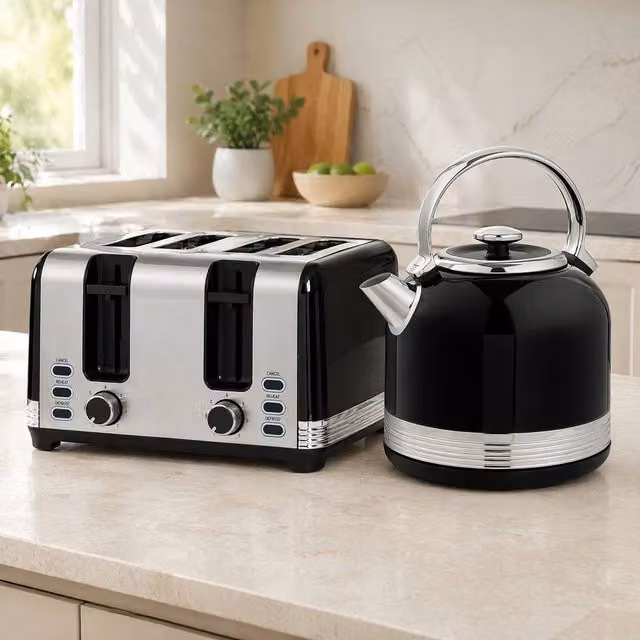 STILVORA Kettle and Toaster Set in Black with Rapid Boil and Stainless Steel Finish – 1