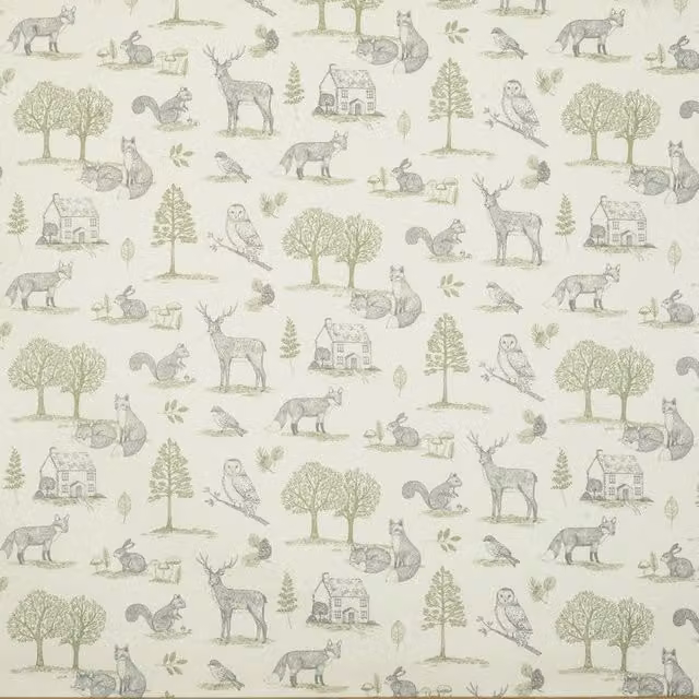 Clarke & Clarke New Forest Fabric in Grey and Green