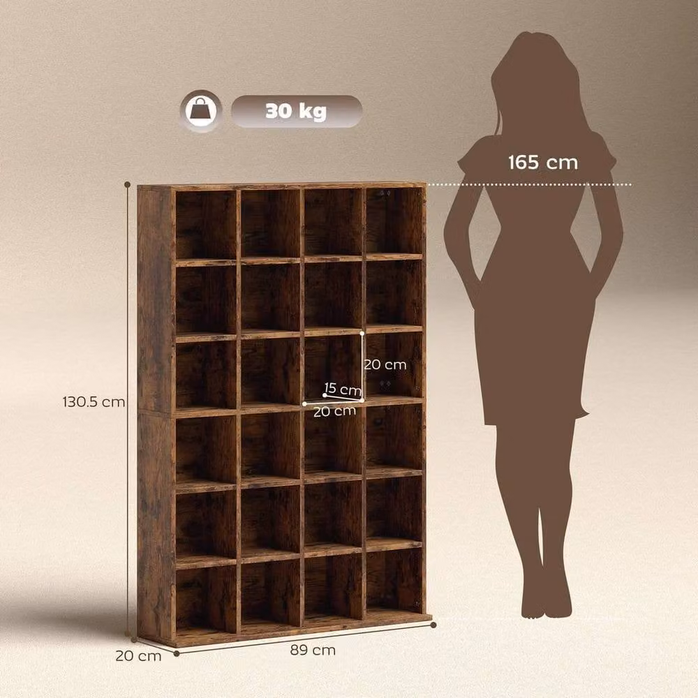FLAVORA Rustic Brown Adjustable Shelf CD Storage Unit W: 89 cm, H: 130.5 cm – 3