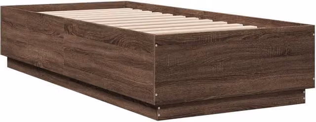 Berkfield Home Durable Bed Frame with Under-Bed LED Lighting in Brown Oak, W/D/H: 100 x 200 cm – 1