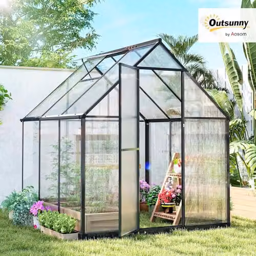 Outsunny Black Polycarbonate Walk-in Greenhouse with Hinged Swing Door and Gable Roof – 2