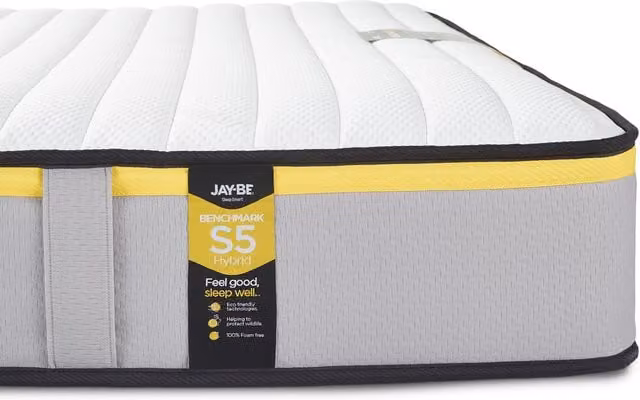 Jay-Be Benchmark S5 Hybrid Pocket Sprung Mattress, Yellow, W: 140 cm, L: 200 cm