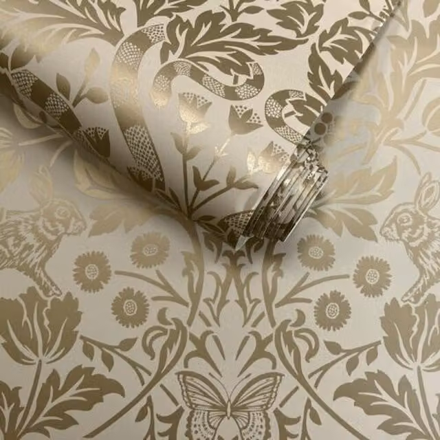 Holden Decor Grey Floral Woodland Animals Damask Wallpaper with Metallic Shimmer