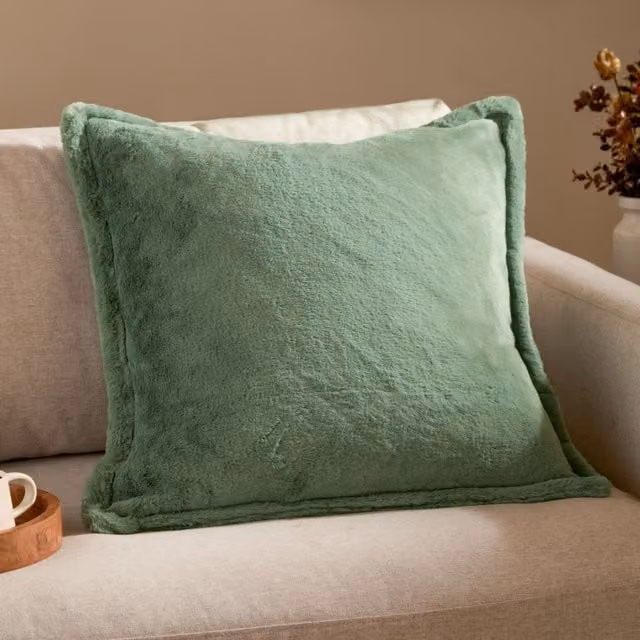 furn Kallu Reversible Faux Fur Decorative Cushion in Green, W/D/H: 45 x 45 x 45 cm – 1