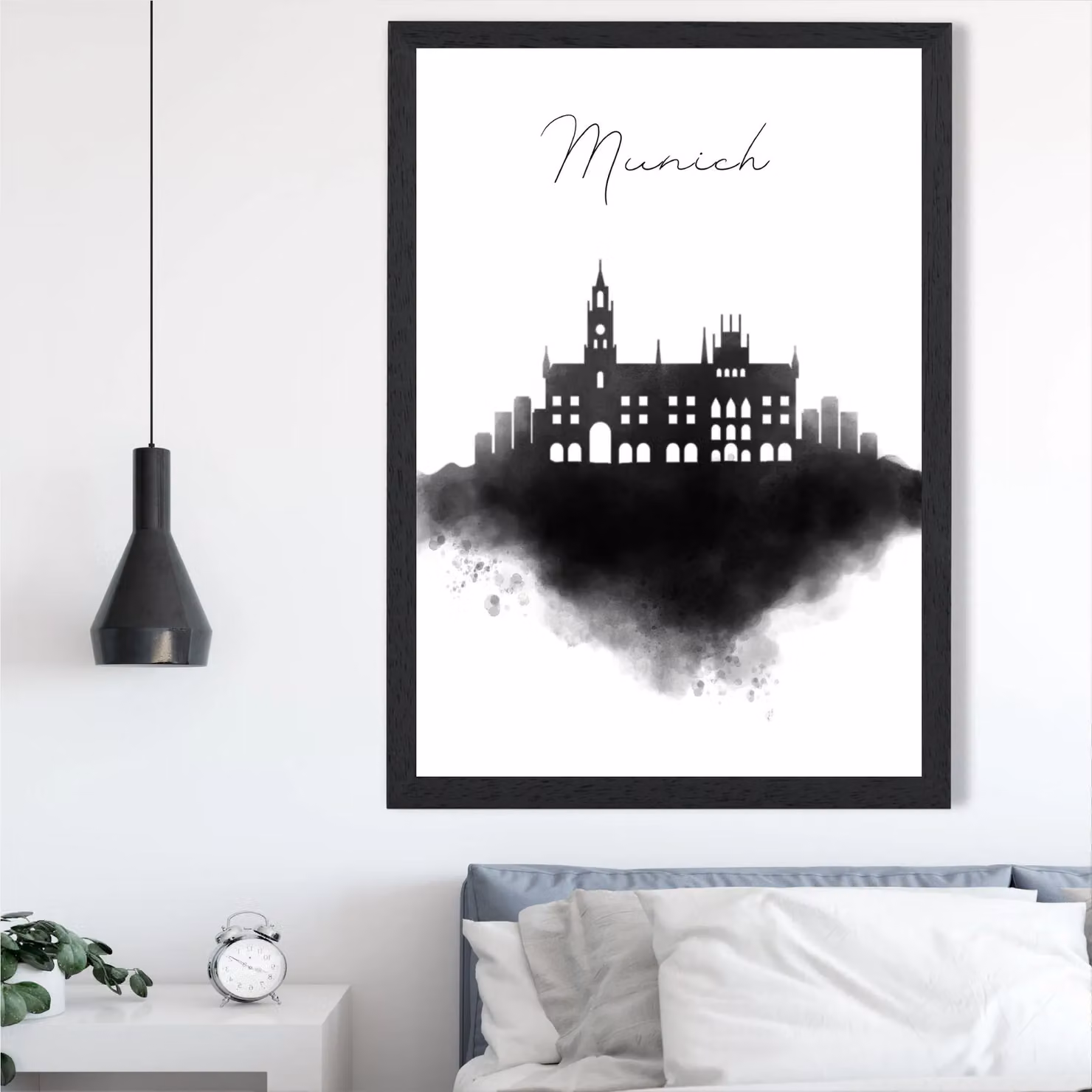 ARTZE Munich Watercolour Skyline City Framed Print in Black – 2