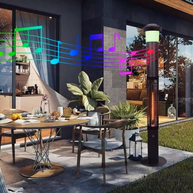 Groundlevel Black Electric Steel Bluetooth Patio Heater with Speaker and LED Lights
