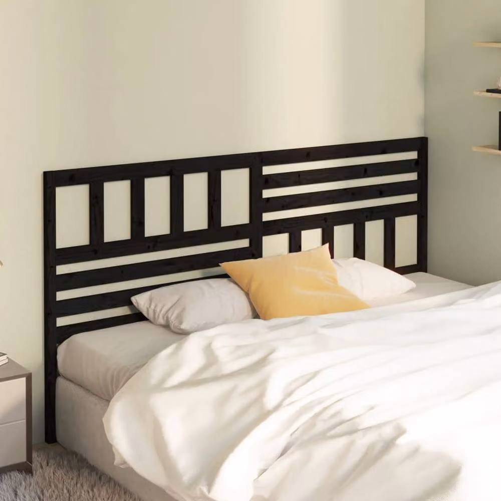 Berkfield Home Black Solid Pine Wood Bed Headboard, W: 186 cm, D: 4 cm, H: 100 cm – 2