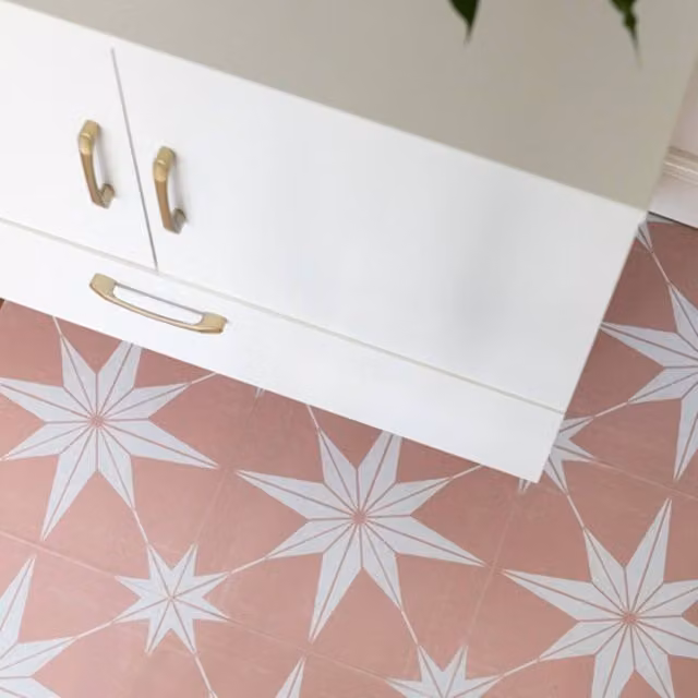 Quadrostyle Astra Rose Floral Pink Adhesive Wall and Floor Tile Vinyl Stickers, Pack of 4, W/D/H: 30 x 30 x 0.36 cm
