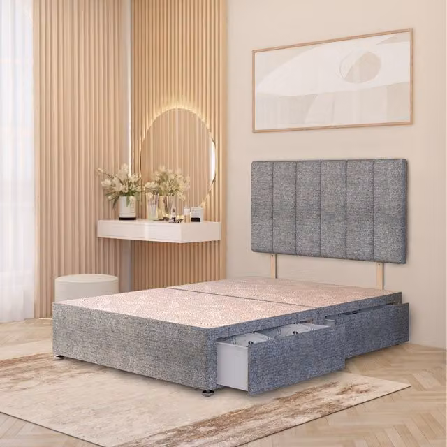 Somnior Beds Ltd Grey Striped Tweed Fabric Upholstered Divan Bed Base with Drawers, W: 180 cm, D: 200 cm