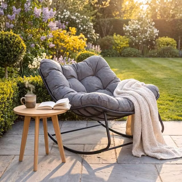 Artemis Home Rowan Modern Rocking Chair in Grey Fabric with Metal Armrests