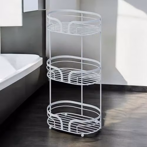 Showerdrape Dante White Freestanding Floor Caddy and 2 Tier Over Door Hook Shower Caddy – 2