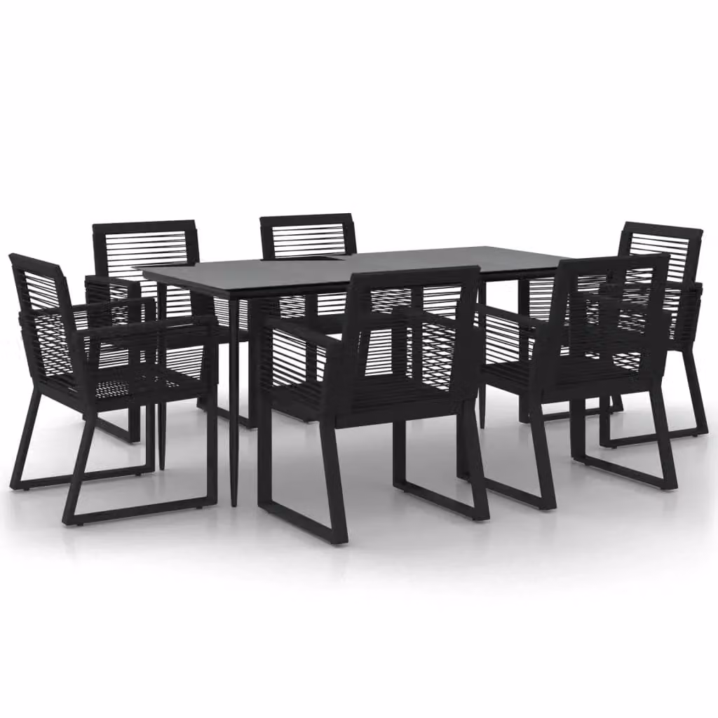 Berkfield Home 7 Piece Modern Garden Dining Set in Black PVC Rattan with Metal and Glass Details – 1
