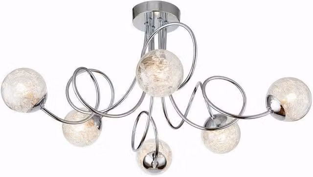 Netlighting Auria LED 6 Light Semi Flush Ceiling Light in Chrome and Grey with Wire Bead Shade and G9 Bulbs – 1