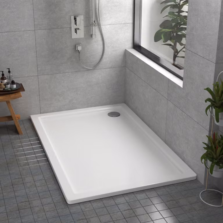 Apex Rectangular Mineral Cast Stone Shower Tray, White, W: 120 cm, D: 80 cm, H: 3 cm