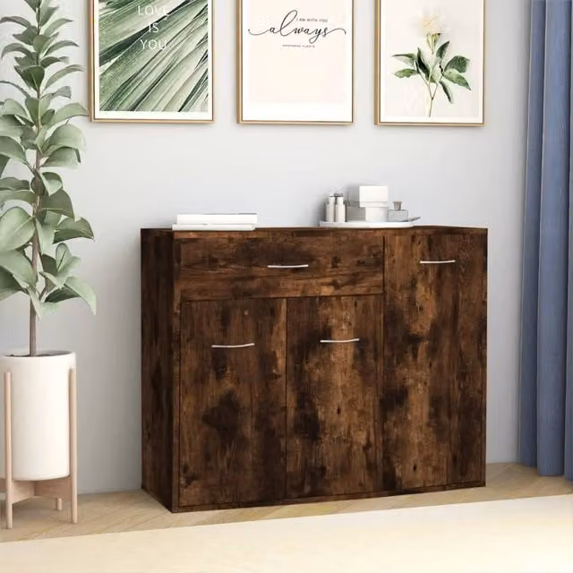 Berkfield Home Smoked Oak Sideboard in Brown, W/D/H: 88 x 30 x 70 cm
