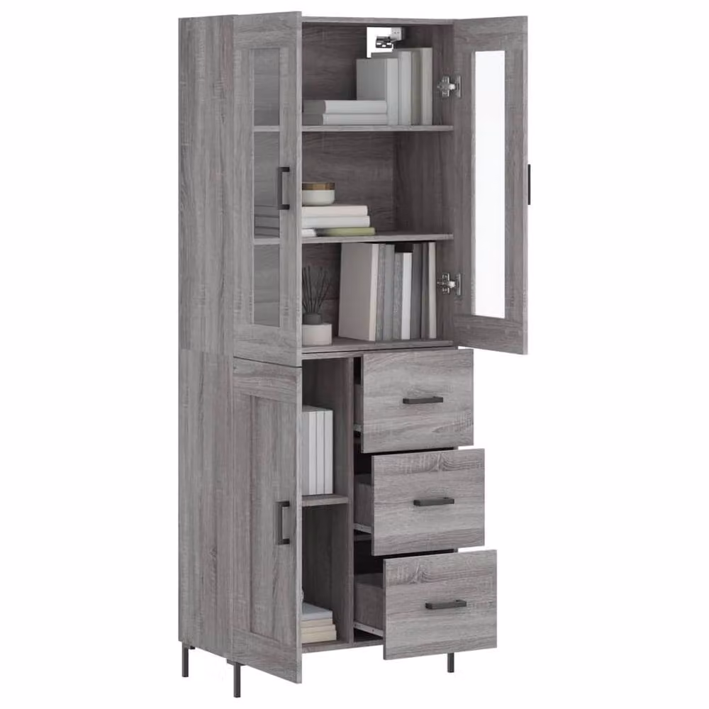 Berkfield Home Modern Grey Highboard W/D/H: 69.5 x 34 x 180 cm – 3