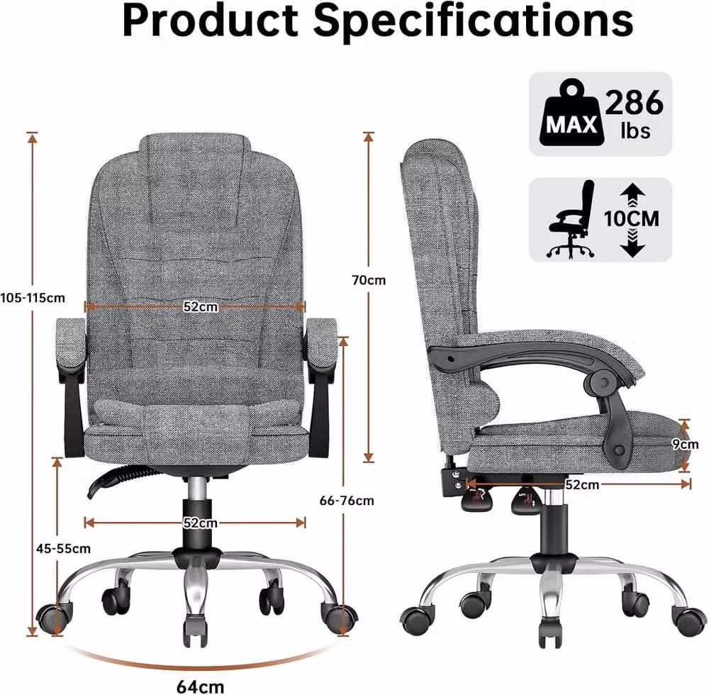 Gartistgo Ergonomic Fabric Executive Office Chair in Grey with Headrest and Armrests – 3