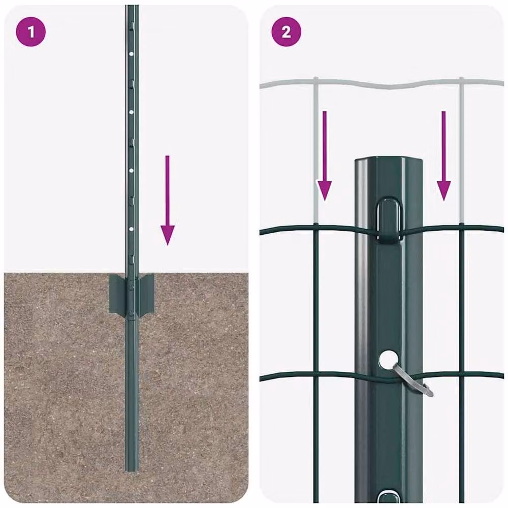 Berkfield Home Green Euro Fence with 11 U-Profile Posts, Powder-Coated Steel, 0.6 x 25 m – 5
