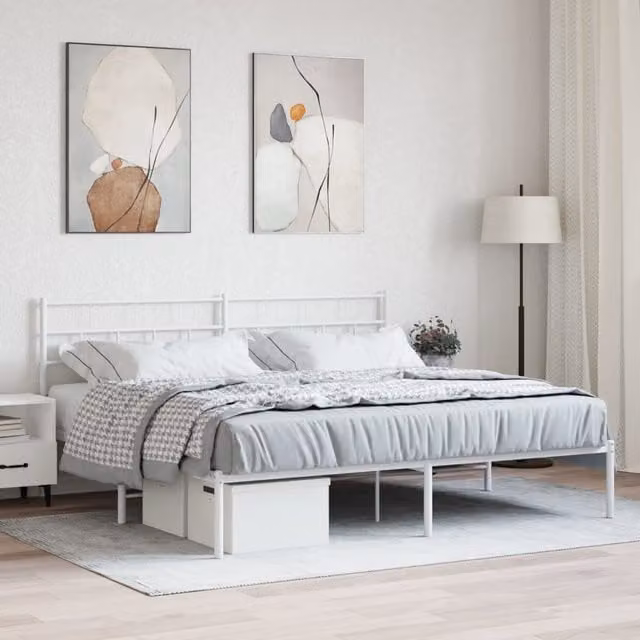 Berkfield Home Metal Bed Frame with Headboard, White, W/D/H: 180 x 200 cm – 1
