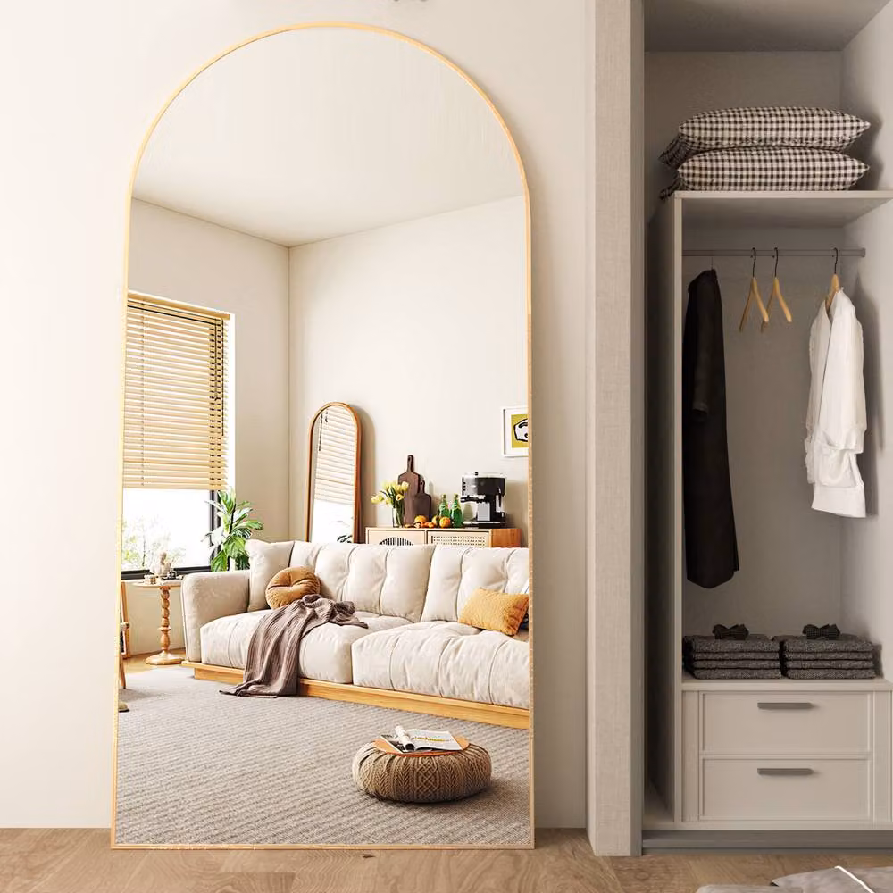 CASSILANDO Arched Full Length Mirror in Gold with HD Shatterproof Glass, H 165 x W 60 x D 1.4 cm – 4